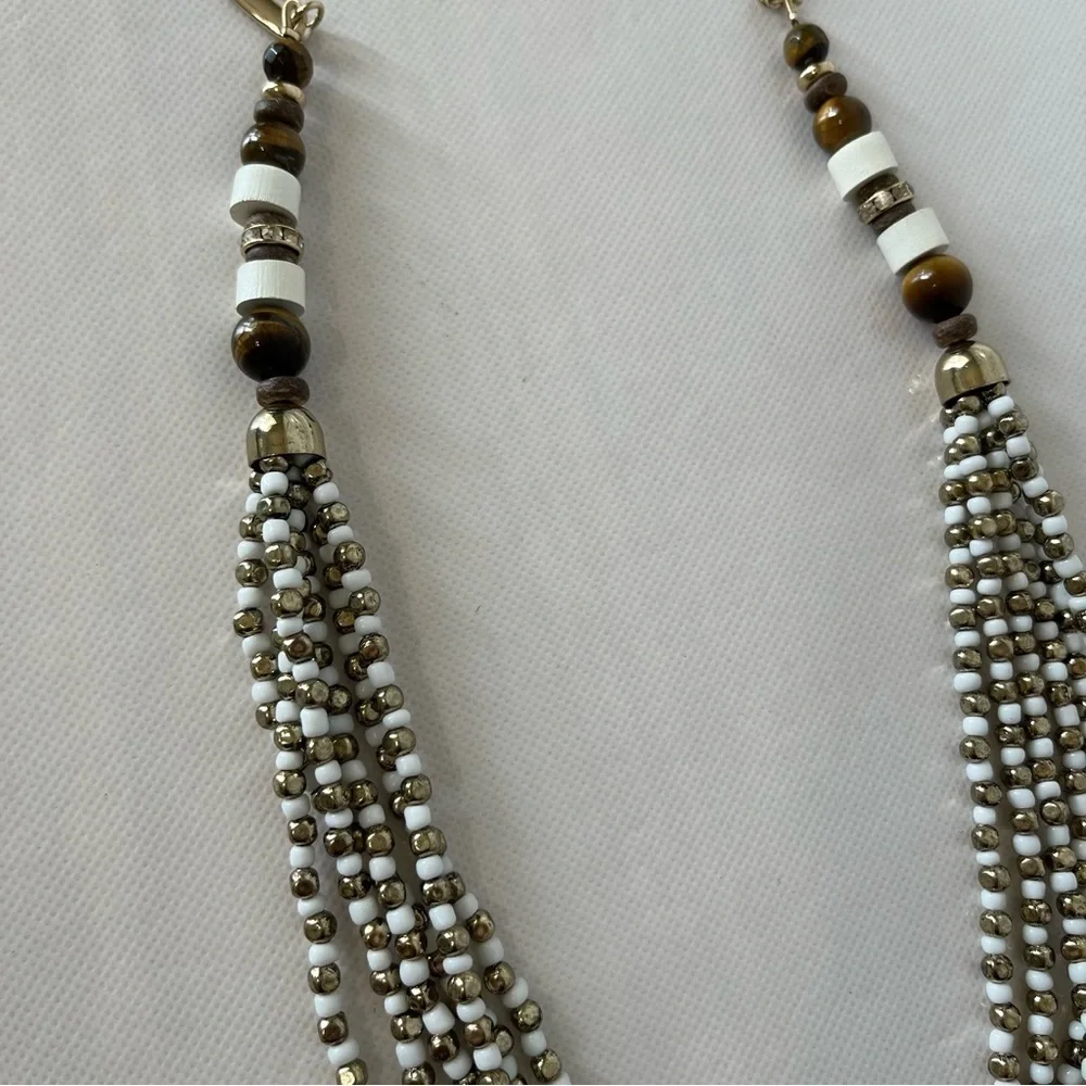 Talbots Multi-Strand Gold and White Long Beaded Necklace NWT